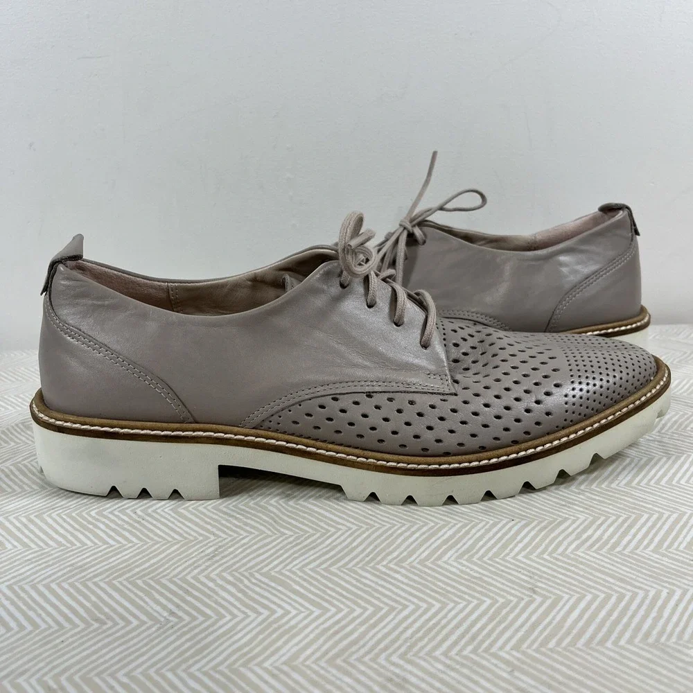 Ecco Women's Incide Tailored Perforated Tie Oxford Leather Shoes Sz 8 Grey Rose‎